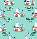 Cute shark open mouth with inflatable ring seamless pattern