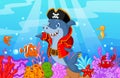 Cute shark pirate cartoon with collection fish Royalty Free Stock Photo