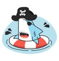 Cute shark Pirate  swimming inflatable ring Royalty Free Stock Photo