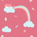 Cute shark is sleeping on the cloud with sweets around fabric seamless cute pattern