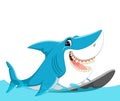 Cute shark surfing cartoon Royalty Free Stock Photo