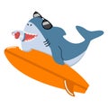 Cute shark with Surfing cartoon Royalty Free Stock Photo