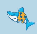 cute shark upset. cartoon animal travel holiday vacation summer concept Isolated illustration. Flat Style suitable for Sticker