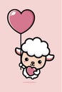 Cute sheep animal cartoon character flying with a heart shaped balloon Royalty Free Stock Photo