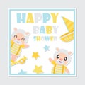 Cute sheep boy and toys cartoon illustration for baby shower card design Royalty Free Stock Photo