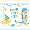 Cute sheep boy and toys frame cartoon illustration for baby shower card design Royalty Free Stock Photo