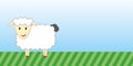 Cute sheep cartoon with green grass and blue sky