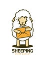 Cartoon wooly sheep mascot with big envelope