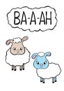 Cute sheep character vector postcard on white background. Fluffy sheep and text bubble Royalty Free Stock Photo