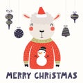 Cute sheep Christmas card Royalty Free Stock Photo