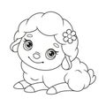 Cute sheep coloring page. Outline cartoon illustration
