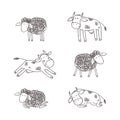 Cute sheep and cows. Children's illustration. Royalty Free Stock Photo