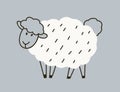 Cute sheep in doodle Scandinavian style. Adorable baby farm animal with fluffy wool. Black and white drawing, lamb