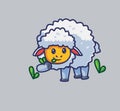 cute sheep eating a grass alone. isolated cartoon animal nature illustration. Flat Style suitable for Sticker Icon Design Premium Royalty Free Stock Photo