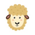 Cute sheep face in cartoon style. Farm character head for baby and kids design