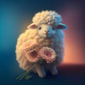 A Cute Sheep with Flowers on a Blissful Background