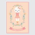 Cute sheep girl on flowers wreath suitable for birthday card design