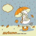 Cute sheep girl with umbrella under rain.Autumn Royalty Free Stock Photo