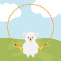 Cute sheep jumpin rope childish character