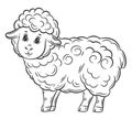 Cute sheep, little woolly lamb ram farm animal character line icon. Domestic livestock ewe. Kid coloring book page outline vector