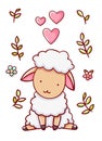 Cute sheep love hand drawn isolated on white background Royalty Free Stock Photo