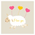 Cute sheep in love with heart balloon Royalty Free Stock Photo