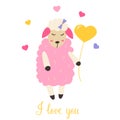 Cute sheep in love with heart balloon Royalty Free Stock Photo