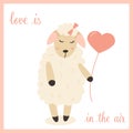 Cute sheep in love with heart balloon Royalty Free Stock Photo