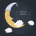 Cute sheeps jumping over moon. Royalty Free Stock Photo