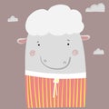 cute sheep portrait, vector clipart, funny children's illustration with cartoon character Royalty Free Stock Photo