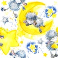 Cute sheep.Seamless pattern with cute Sheep and star. Sheep and Stars watercolor background Royalty Free Stock Photo