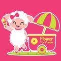 Cute sheep sells ice cream cartoon illustration for kid t shirt design