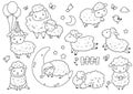Cute sheep set. Coloring page  for kids. Royalty Free Stock Photo