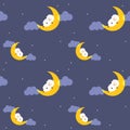 Cute sheep is sleeping on the moon fabric seamless cute pattern Royalty Free Stock Photo