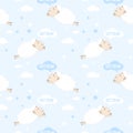 Cute sheep sleeping and sweet dreams pattern cartoon illustration Royalty Free Stock Photo