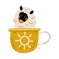 Cute Sheep in Teacup, Adorable Little Lamb Cartoon Animal Character Sitting in Coffee Mug Vector Illustration Royalty Free Stock Photo