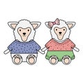 Cute sheeps couple childish characters