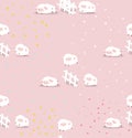 Cute sheeps jumping with the fence seamless pattern