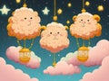Cute sheeps in the sky with clouds for eid al adha festival