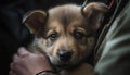 Cute shetland sheepdog puppy sitting, looking at camera generated by AI