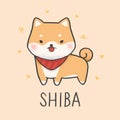 Cute Shiba Inu dog cartoon hand drawn style