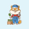 Cute shiba inu dog farmers harvest fruit and vegetables cartoon animal character mascot icon flat style illustration concept Royalty Free Stock Photo