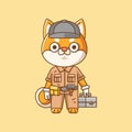 Cute Shiba inu Dog mechanic with tool at workshop cartoon animal character mascot icon flat style illustration concept set Royalty Free Stock Photo