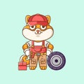 Cute Shiba inu Dog mechanic with tool at workshop cartoon animal character mascot icon flat style illustration concept Royalty Free Stock Photo