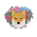 Cute shiba inu in flowers art