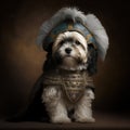 Cute Shih Tzu puppy in a viking costume.