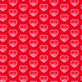 Cute shiny hearts seamless pattern with a red background