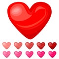 Cute Shiny Red Pink Heart Icons Set On White Background