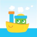 Cute Ship Swim in Sea Kid Graphic Illustration