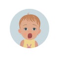 Cute shocked baby emoticon. Scared child emoji. Afraid toddler smiley. Frightened expression. Royalty Free Stock Photo